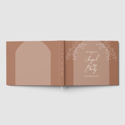 Mocha Brown Floral Arch Wedding Gästebuch (Voll)