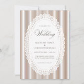 Mocha Brown French Stripe Lace Wedding Einladung (Vorderseite)