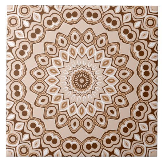 Mocha Brown Geometric Mandala Pattern Fliese (Vorderseite)