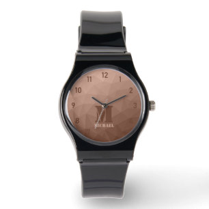 Mocha Brown geometrisches Maschenmuster Monogram Armbanduhr
