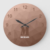 Mocha Brown geometrisches Maschenmuster Monogram Große Wanduhr (Vorderseite)