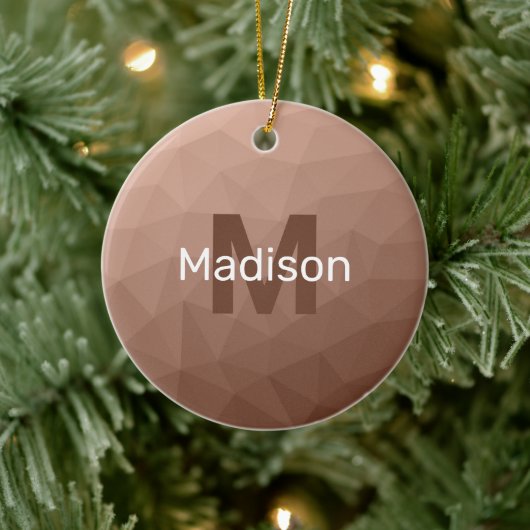 Mocha Brown geometrisches Maschenmuster Monogram Keramik Ornament (Baum)