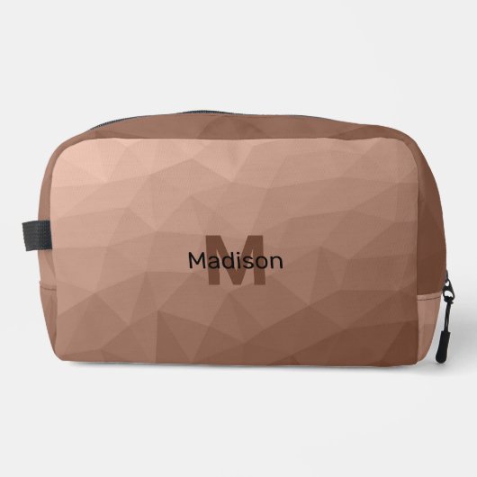 Mocha Brown geometrisches Maschenmuster Monogram Waschbeutel (Vorderseite)