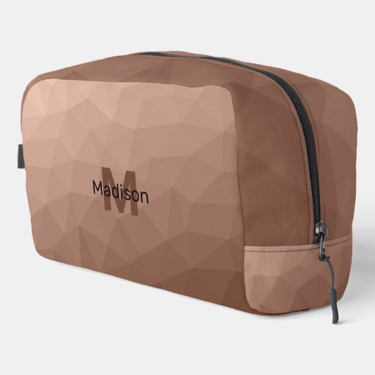 Mocha Brown geometrisches Maschenmuster Monogram Waschbeutel (Rechte Ecke)