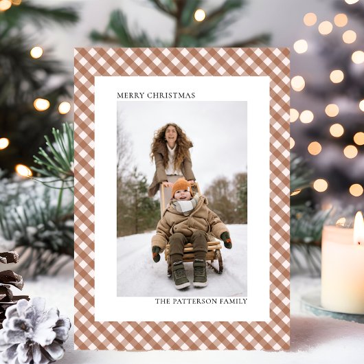 Mocha Brown Gingham Kariert Pattern Foto Weihnacht Feiertagskarte