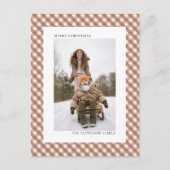 Mocha Brown Gingham Kariert Pattern Foto Weihnacht Feiertagspostkarte (Vorderseite)
