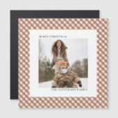 Mocha Brown Gingham Photo Magnet Christmas Card (Vorne/Hinten)