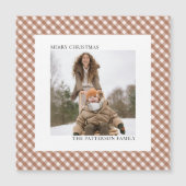 Mocha Brown Gingham Photo Magnet Christmas Card (Vorderseite)