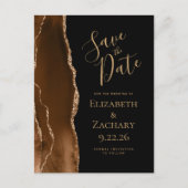 Mocha Brown Gold Agate Black Save the Date Ankündigungspostkarte (Vorderseite)