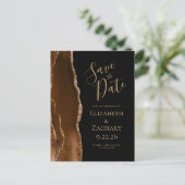 Mocha Brown Gold Agate Black Save the Date Ankündigungspostkarte (Stehend Vorderseite)