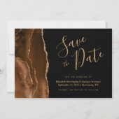 Mocha Brown Gold Agate Black Save the Date Card Einladung (Vorderseite)