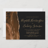Mocha Brown Gold Agate Dark Wedding Einladung (Vorderseite)