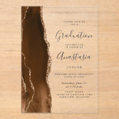 Mocha Brown Gold Agate Gray Text Graduation Acryleinladungen (Vorderseite)
