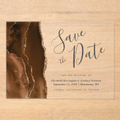 Mocha Brown Gold Agate Save the Date Card Acryleinladungen (Vorderseite)
