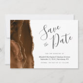 Mocha Brown Gold Agate Save the Date Card Einladung (Vorderseite)