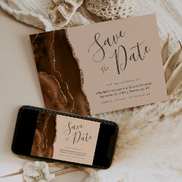 Mocha Brown Gold Agate Tan Save the Date Card Einladung