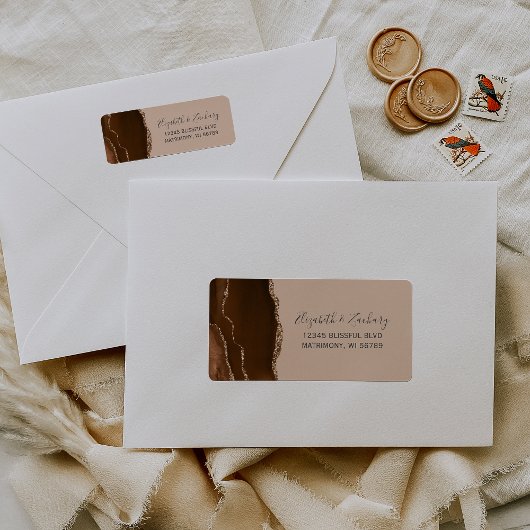 Mocha Brown Gold Agate Tan Wedding Rücksendeadress