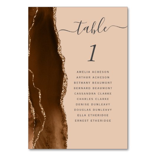 Mocha Brown Gold Agate Tan Wedding Tischnummer (Rückseite)