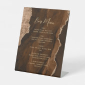 Mocha Brown Gold Agate Wedding Bar Menu Sockelschild (Vorderseite)
