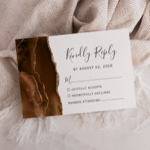 Mocha Brown Gold Agate Wedding RSVP Card