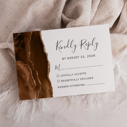 Mocha Brown Gold Agate Wedding RSVP Card