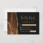 Mocha Brown Gold Black Agate Wedding RSVP Karte (Vorderseite)