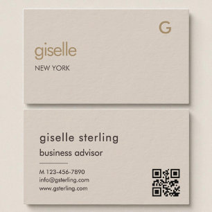 Mocha Brown Gold QR Code Minimalistisch Monogram Visitenkarte
