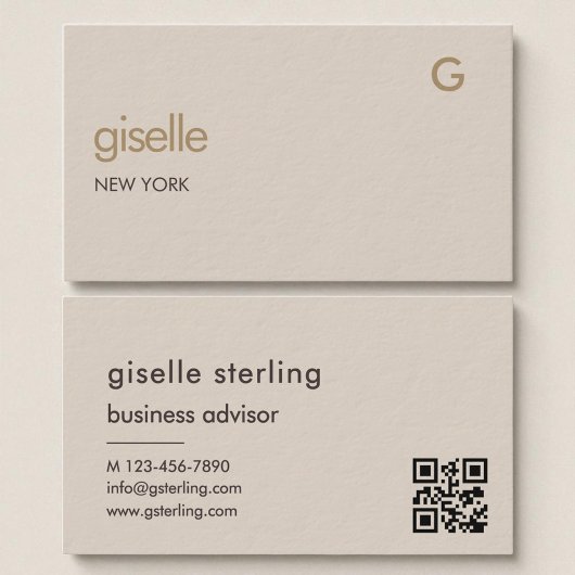 Mocha Brown Gold QR Code Minimalistisch Monogram Visitenkarte