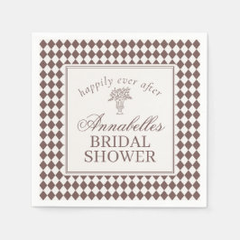 Mocha Brown Harlequin Checkered Bridal Shower Serviette