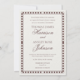 Mocha Brown Harlequin Checkered Wedding Einladung