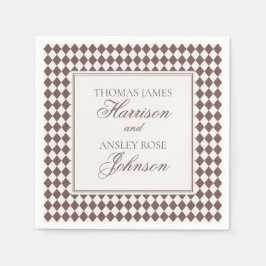 Mocha Brown Harlequin Checkered Wedding Serviette