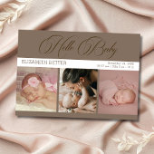 Mocha Brown Hello Baby Three Photos Baby Thank You Dankeskarte