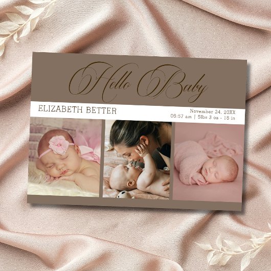 Mocha Brown Hello Baby Three Photos Baby Thank You Dankeskarte