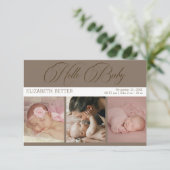 Mocha Brown Hello Baby Three Photos Baby Thank You Dankeskarte (Stehend Vorderseite)