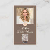 Mocha Brown Logo QR Code Photo Lashes and Brows Visitenkarte (Vorderseite)