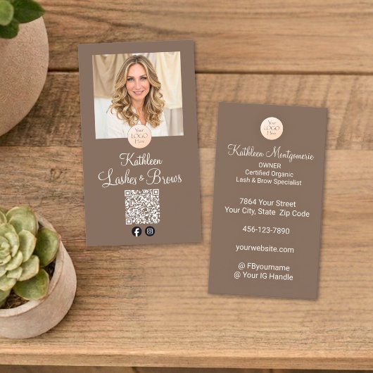 Mocha Brown Logo QR Code Photo Lashes and Brows Visitenkarte