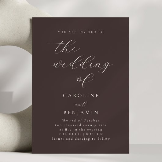 Mocha Brown Minimalist Script Elegant Fall Wedding Einladung