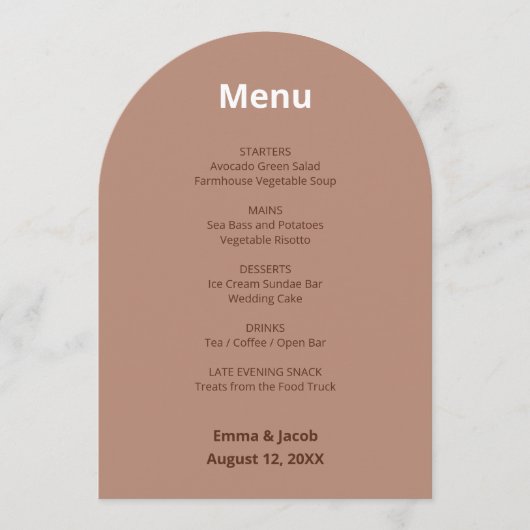 Mocha Brown Modern Wedding Menu Card Einladung (Vorderseite)