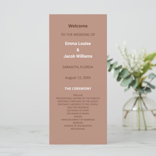 Mocha Brown Modern Wedding Program (Stehend Vorderseite)