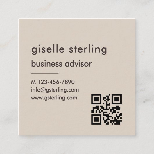 Mocha Brown Monogram QR Code Minimalistisch Quadratische Visitenkarte (Rückseite)