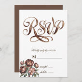 Mocha Brown Paint Peony Wedding RSVP Cards Einladung (Vorne/Hinten)
