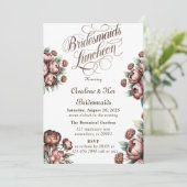 Mocha Brown Painted Peony Bridesmaids Luncheon Einladung (Stehend Vorderseite)