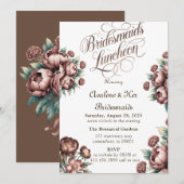 Mocha Brown Painted Peony Bridesmaids Luncheon Einladung (Vorne/Hinten)