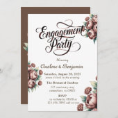 Mocha Brown Painted Peony Engagement Party Einladung (Vorne/Hinten)