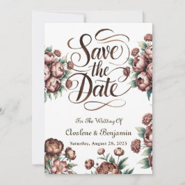 Mocha Brown Painted Peony Save the Date Cards Einladung