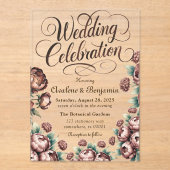 Mocha Brown Painted Peony Wedding Celebration Acryleinladungen (Vorderseite)