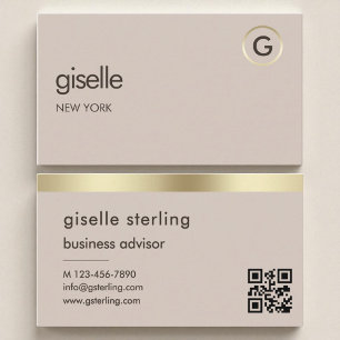 Mocha Brown QR Imitats Gold Foil Monogramm Visitenkarte