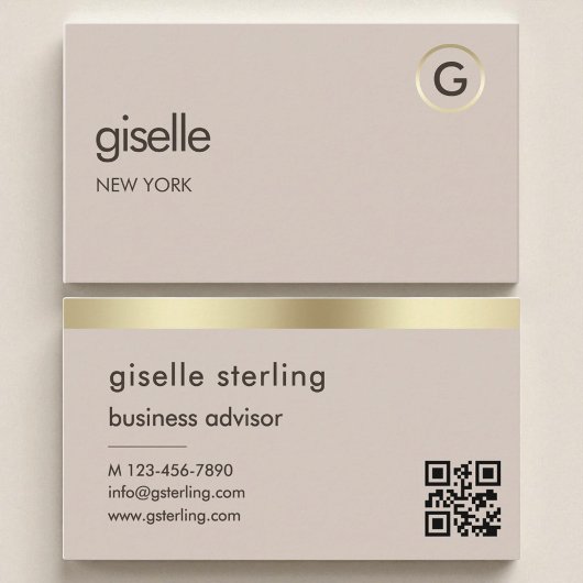 Mocha Brown QR Imitats Gold Foil Monogramm Visitenkarte