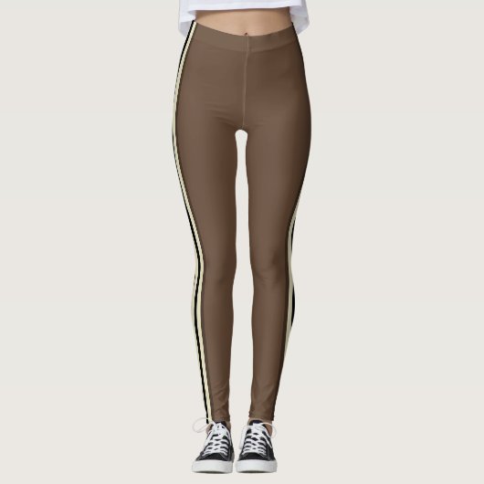 Mocha Brown Racing Streifen Leggings (Vorderseite)