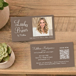 Mocha Brown Schriftzug Foto QR Code Wimpern und Au Visitenkarte